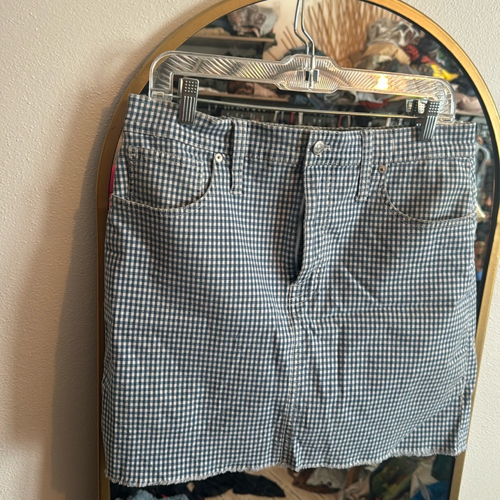 Madewell stretch gingham denim mini skirt size 31